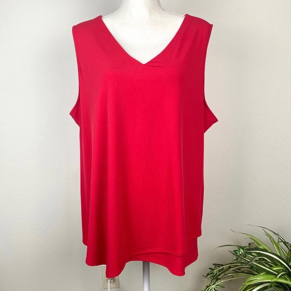 Roz & Ali, Plus Size 3X NWT Sleeveless Red V-Neck Asymmetrical/Tier - Picture 1 of 9